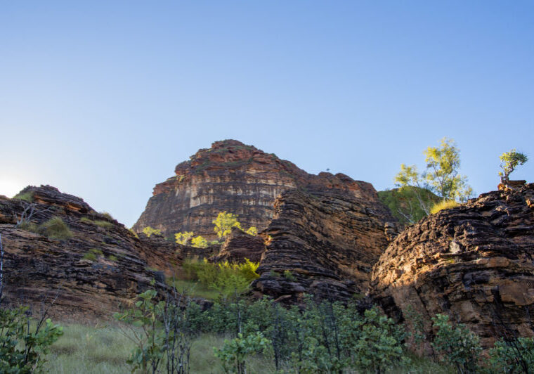 Keep River National Park contains a diversity of landscapes and visitors can explore sandstone ridges and 'Bungle Bungle-like' formations from the campgrounds.